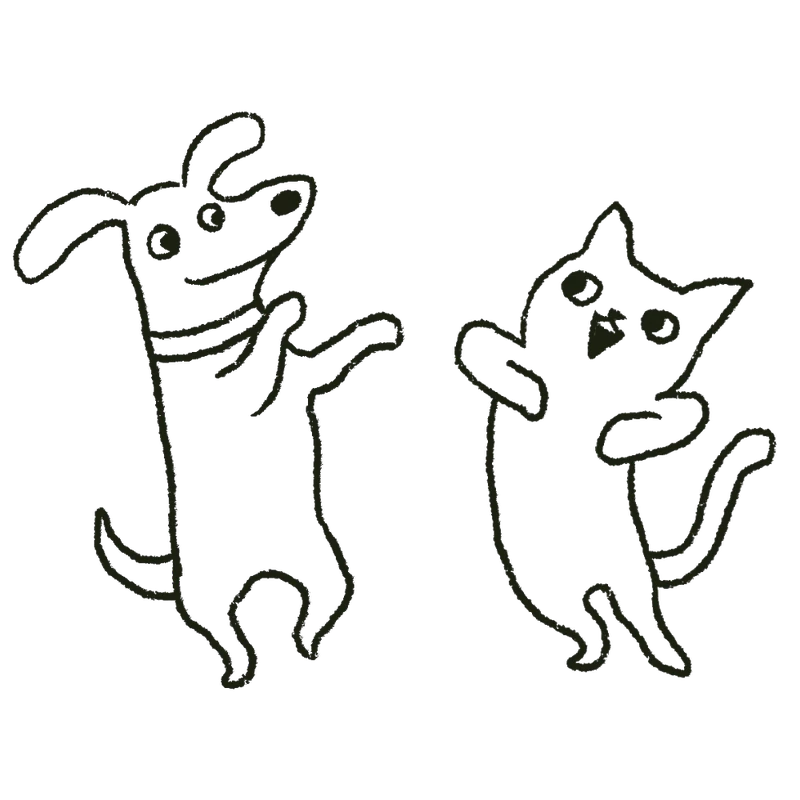 Dod and cat dancing illustration