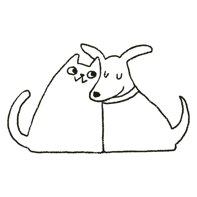 Cat and dog cuddling illustration